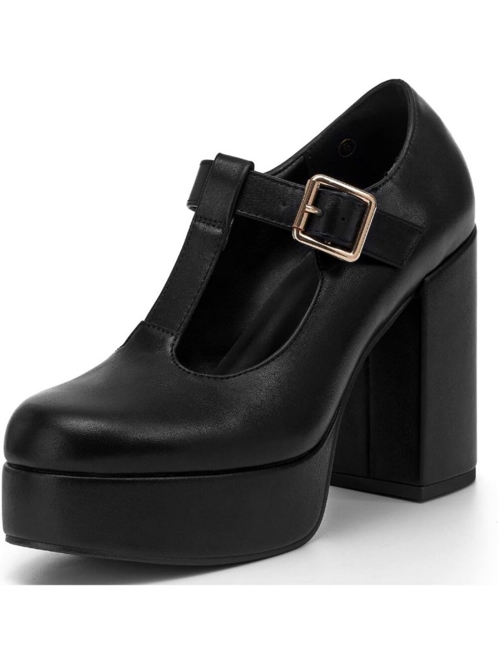 Chic T-Strap Round Toe Chunky Platform Heels - Stylish Patent Mary Jane Dress